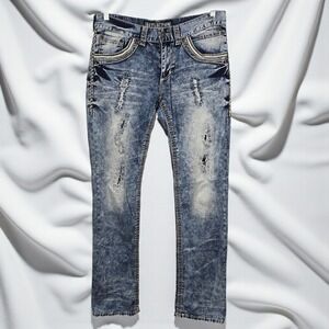 Affliction Black Premium Ace Jeans Handcrafted Men's 32x32 Blue Distressed Wash